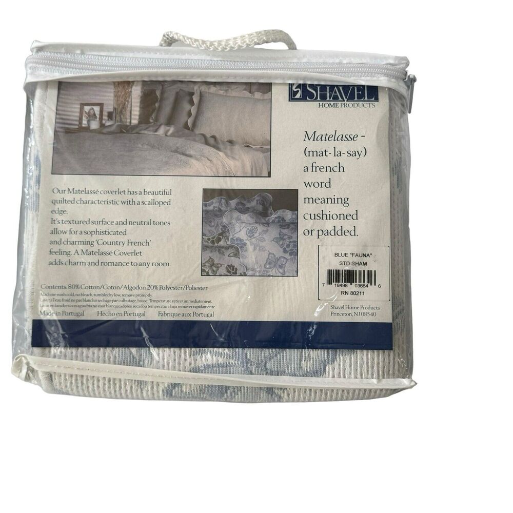 Shavel Vintage Matelasse 1 Standard Sham Fits pillow 20”x29.5” Blue Fauna - Picture 6 of 16